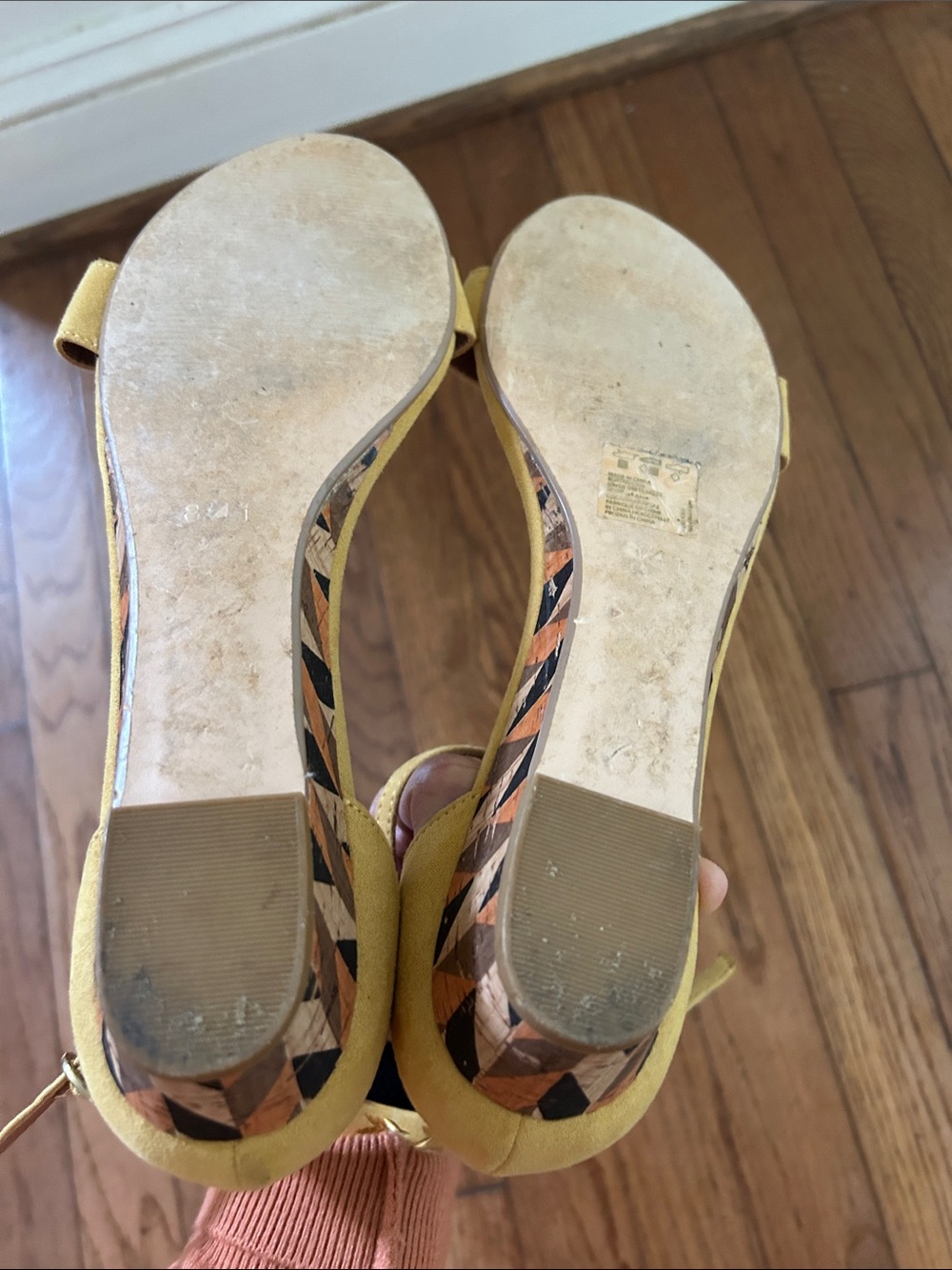 Mantaray mustard Yellow Ankle-Strap suede Sandals wedge cork heel image 5